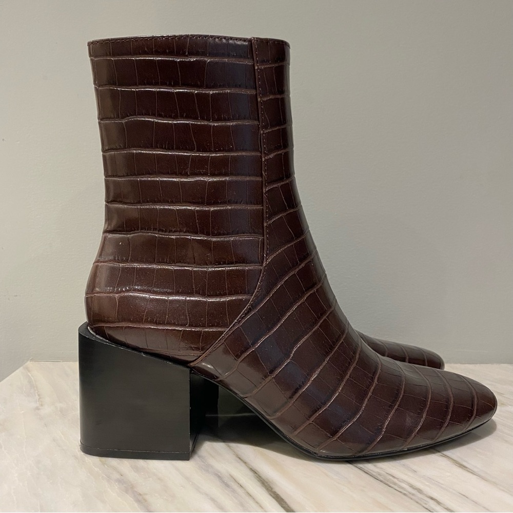 Zara Brown Leather Croc Ankle Boots Booties Size 38